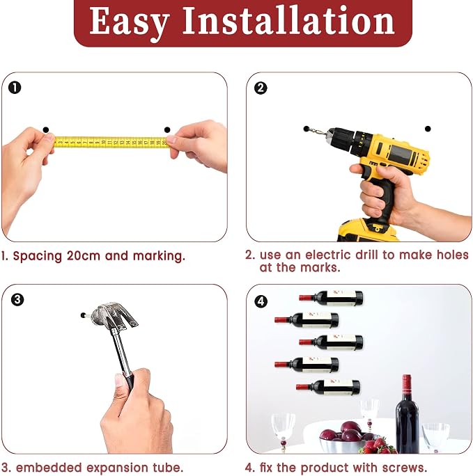 Wall-Mounted Wine Hook: 3 Pcs Hanging Wine Bottle Wall Holder - Metal Hooks | Hanging wine bottle holder, rust-proof coating, vertical design - metal hook for single bottle holder, small organizers