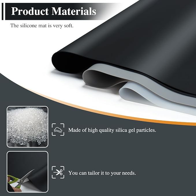 Large Silicone Craft Mats, YACEYACE 2Pcs 24"x 16" Large | Silicone Table Mat, Black Mat for Jewelry,Heat Resistant, Kitchen Counter