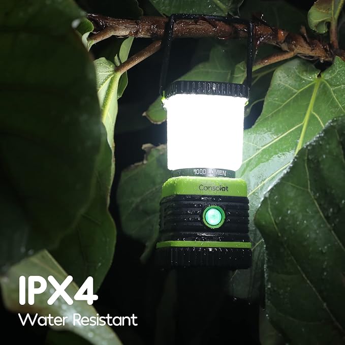 LED Camping Lantern, Consciot Battery Powered LED Lantern Flashlight, 1000LM, 4 Light Modes, IPX4 Waterproof, Survival Kits for Indoor Outdoor, Emergency Light for Home Power Outages, Hurricane, Storm | IPX4 Waterproof LED Flashlight, Survival Kits for...