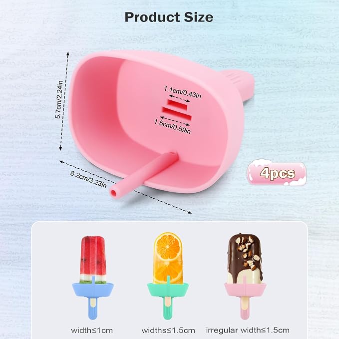 4 Pcs Silicone Drip Free Popsicle Holder for Kids, Reusable Popsicle Drip Catcher with Straw, Thick Ice Lolly Holder, Ice Cream Holder, Ice Lolly Drip Catcher for Home Picnic Party