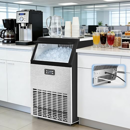 OSTBA Commercial Ice Maker Machine, 100Lb/24H, Self-Cleaning, 33Lbs Storage | Under counter design, 45 cubes in 10mins, LED control, stainless steel, adjustable ice thickness for restaurant ,bar and home
