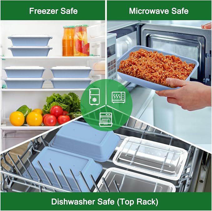 50 Pack (100-Piece) 32 oz Meal Prep Containers with Easy Open Lids, Blue | Sturdy Leakproof & Food Safe, Microwave, Freezer, Dishwasher Safe Prep Containers, To Go Take Out Plastic Food Storage