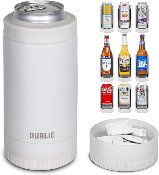 DUALIE Lower Deckie - Insulated 12 oz Can Cooler with Pouch Container - Universal Drink Holder with Built-in Pouch Bin - Choose Your Color