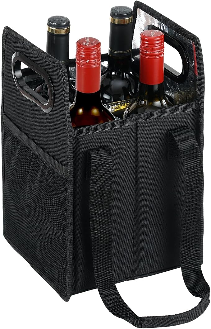 Collapsible 4 Bottle Storage Box Reusable Portable Wine Carrier Case for Tote Bag, Moving, Vacation, Bottle Caddy, Grocery Shopping, Wine Tasting Accessory