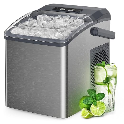 Silonn Countertop Ice Maker Machine, 26 lbs per Day, Fast Ice in 6 Minutes, Self-Cleaning Ice Maker, Compact Countertop Ice Machine for Home, Kitchen/Office/Parties,‎Stainless Steel