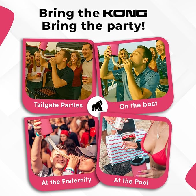The Kong Skinny Can - Portable Coozie or Bottle Cooler/Cup With Detachable, Expandable, Hose To Funnel Your Drink (Pink)