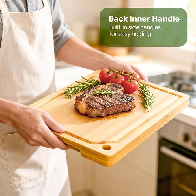 Simple Trending Bamboo Cutting Boards for Kitchen,15"x10", Natural | Durable Cutting Boards with Deep Juice Grooves and Handles, Chopping Board for Meat, Vegetables and Fruits