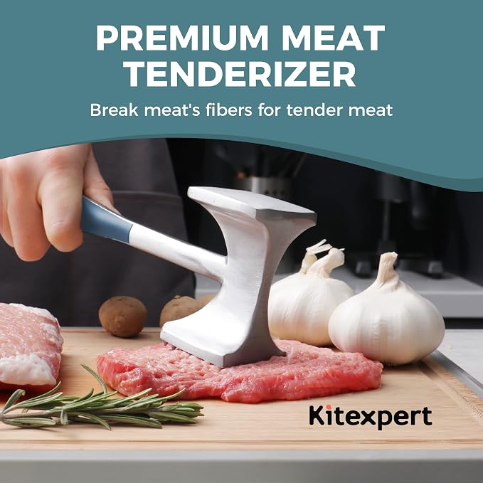 KITEXPERT Meat Tenderizer Hammer with Comfortable-Grip Handle, Dual-side Mallet for Kitchen, Heavy Duty Pounder For Tenderizing Steak, Beef and Fish, Blue
