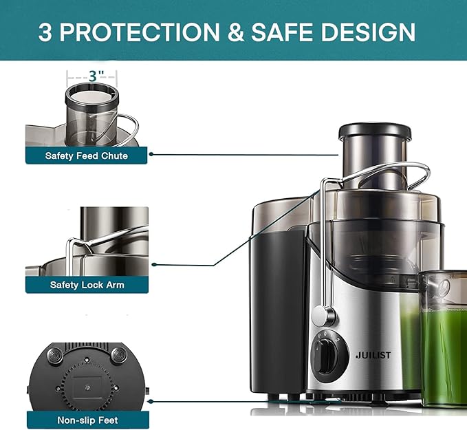 Juicer Machines, Juilist 3" Wide Mouth, Max 800W, 3-Speed 400W Easy-Clean | Max power 800W
