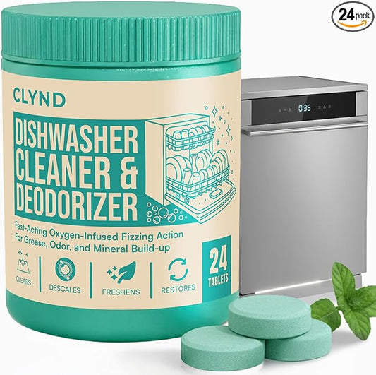 Dishwasher Cleaner and Deodorizer Tablets - 24 Pack Deep Clean Dishwasher Cleaning Tablets, Heavy Duty Streak-free Shine Dish Washer Cleaner, Natural Descaler and Odor Eliminator 12 Month Supply