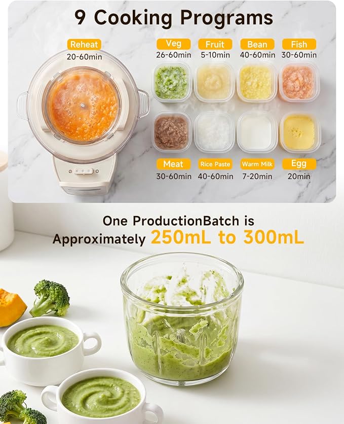 IAGREEA Baby Food Maker, 9-IN-1 Glass Baby Food Processor with Steamer | 3 Age Group Options, One Step Auto Cooking, BPA-Free, No Contact with Plastic, Manual Mode, Stainless Steel and Glass