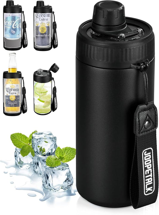 JOOPETALK Universal Can Cooler with Lid Fits All 12oz Cans& Bottles, 100% Leak-Proof Water Bottle, 4-in-1 Insulated Can Cooler for Beer, Soda & Energy Drinks, Dishwasher Safe