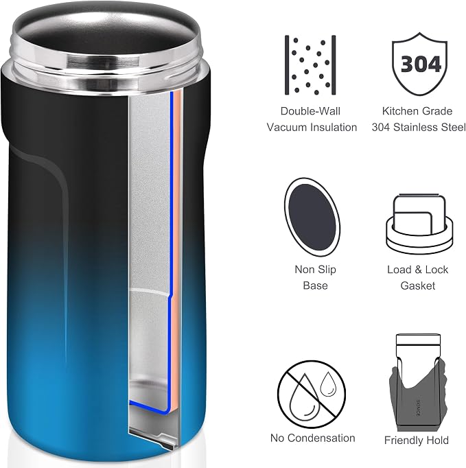 Universal Can Cooler - Signice 3 in 1 Insulated 12 oz Beer Can Insulator Stainless Steel Metal Holder for 12oz Slim Skinny Tall Standard Cans Bottle Hard Seltzer Soda Energy Drinks (Dark Navy)