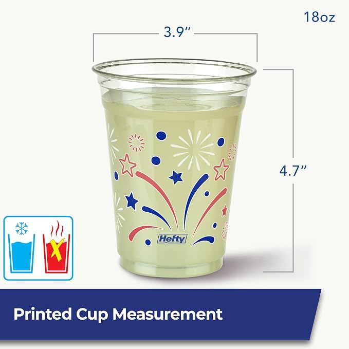 Hefty Party On Disposable Party Cups, Patriotic Color Pack, 76ct | American Themed Assortment, 16oz Red White and Blue and 18oz Festive Clear Cups, Great for Summer and July 4th Celebrations