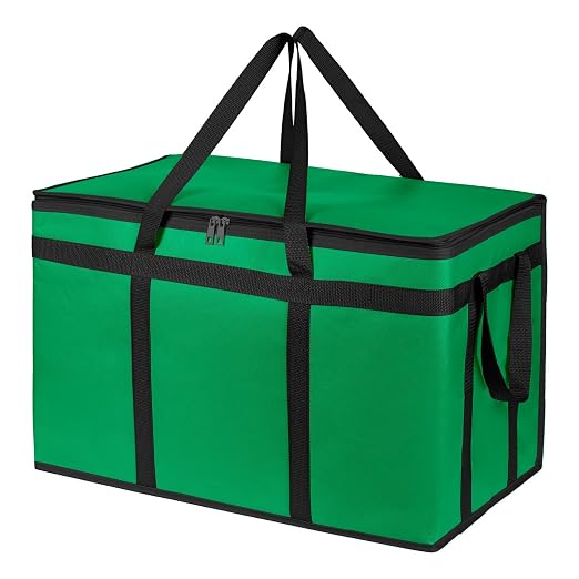 Bodaon Insulated Food Delivery Bag, XXXL Grocery Cooler Bag, Green, 1Pk | Pizza Delivery Bags for Hot/Cold Food, Commercial, Large Capacity Reusable Warming Bag, Catering Warmers for Parties/Picnic