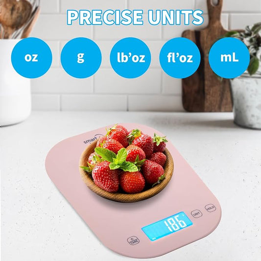 Food Scale, 11lb Pink Compact Digital Kitchen Weighing Scale with LCD Tare, 1g/0.1oz Precision, Grams and Ounces for Baking, Cooking, Calorie Tracking, Meal Prep and Weight Loss - Smart Weigh