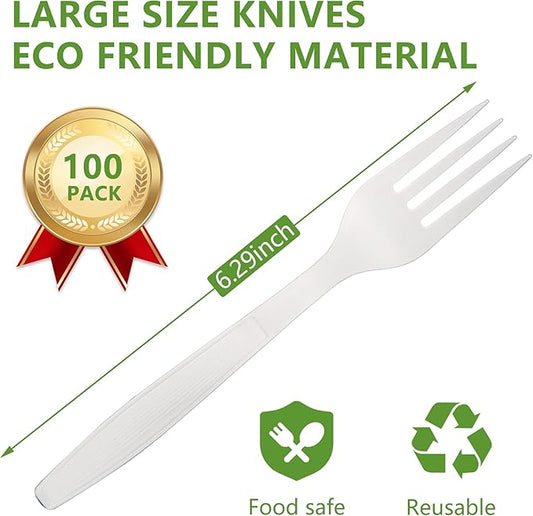 Compostable Fork,100 Biodegradable Silverware for Party,Large Disposable Utensils Eco Friendly Durable and Heat Resistant,Alternative to Plastic Fork