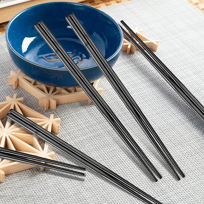 Black Deluxe Chopsticks Set Premium Stainless Steel 304 Japanese Chop sticks with Gift Case for Sushi and Asian Cuisine 10 Pairs Tableware Dinning Utensils Dishwasher Safe 9.06 Inches
