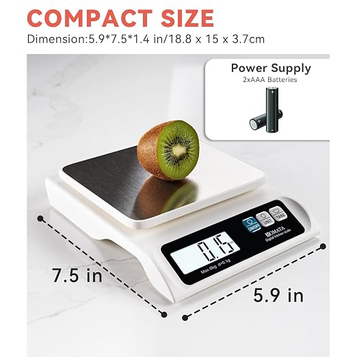 BOMATA 0.1g High Precision Food Scale, 13lb Digital Kitchen Scale with Removable Stainless Steel Pan, Backlit LCD Display, for Cooking, Baking B621 White