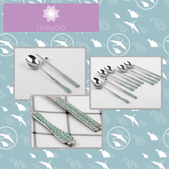 Chopsticks [Made in Korea][5 Sets] 430 Premium Stainless Steel Chopsticks, Mukbang Kitchen Utensil, Cutlery Silverware Stainless Tableware (Goryeo Celadon Blue)