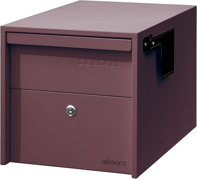 Adoorn Lockable Post Mount Mailboxes for Outside - Small Anti-Theft Locking Mailbox for Packages and Letters - Weatherproof Construction - Durable Steel - 12" H x 12" W x 18.5" D - Malbec