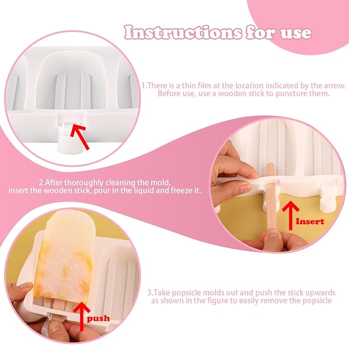 WMKGG Popsicle Silicone Molds Set, 2 PCS Ice Cream Molds with 50 Wooden Sticks for Cake Pop, Ice Pop, Cakesicles (White)
