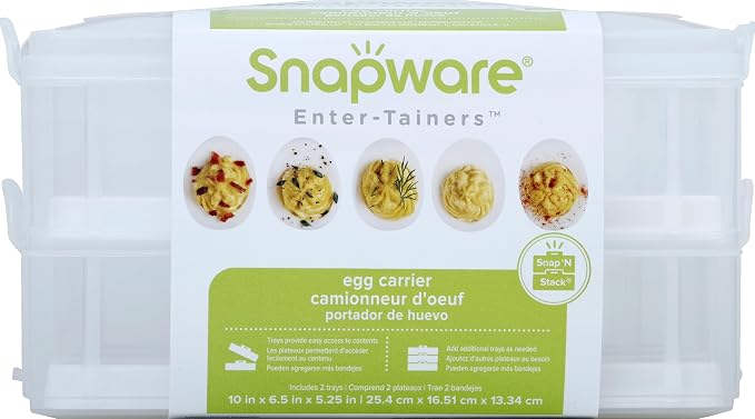 Snapware (2-Layer,24 Eggs Plastic Detachable Deviled Egg Carrier Storage Container With Lid and Handle,Freezer Dishwasher Microwave Safe,(Pack of 6)