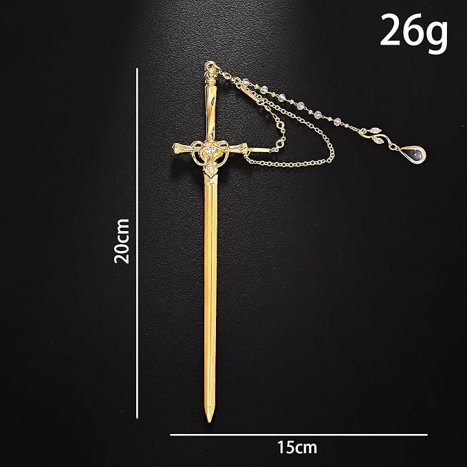 Sword Tassels Hair Pins for Women - Gold Long Ancient Style Tassels Metal Chopsticks Chinese Hair Sticks Pin Decorative Gold Medieval Renaissance Chinese Hair Accessories for Women Jewelry
