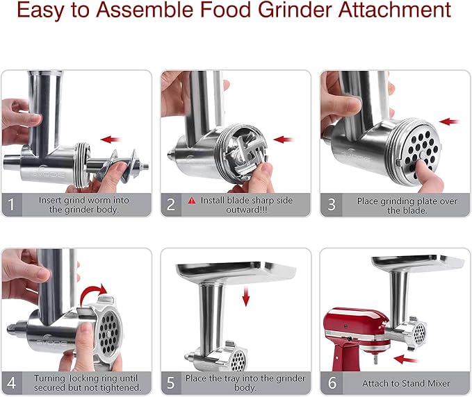 GVODE Metal Meat Grinder Attachment for KitchenAid Stand Mixer | Meat Grinders Includes 4 Grinding Plates, 3 Sausage Stuffer Tubes, 2 Grinding Blades, for KitchenAid Mixer Attachments
