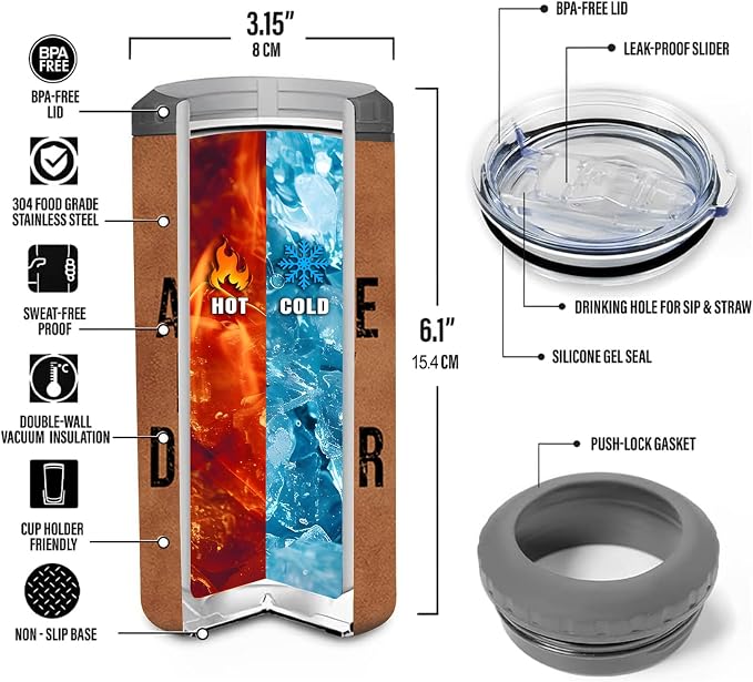 Gifts for Dad from Daughter, 4-IN-1 Insulated Can Cooler | Awesome Like My Daughter, Fathers Day, Birthday, Christmas, Retirement, 16 Oz Tumbler, Stainless Steel, Leak Proof