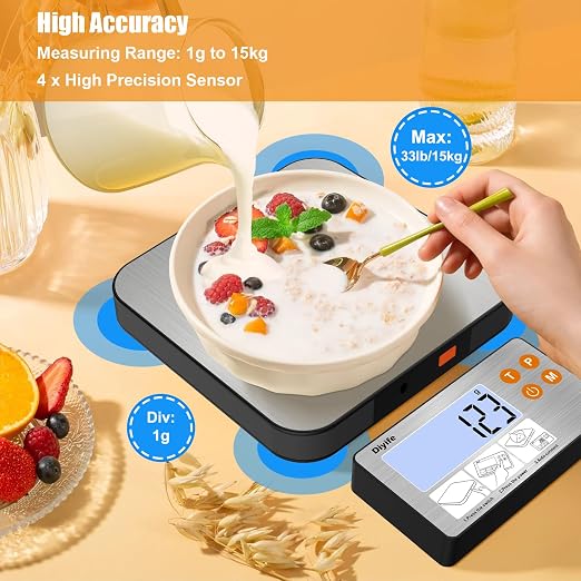 33lb Food Scale with Split Display, Diyife Digital Kitchen Scales, 1g/0.1oz Precise Graduation, 304 Stainless Steel Platform, Backlit LCD, for Cooking, Meal Prep