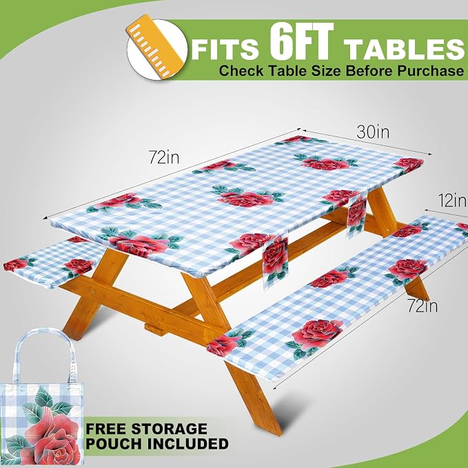 Fitted Picnic Table Cover with Bench Covers Set, Waterproof Lightweight Rectangle 72in Folding Table Cloths Canopy Shade Slipcover Cool Unique Fun Camping Gift for Camper Women Men Family Rv Owners
