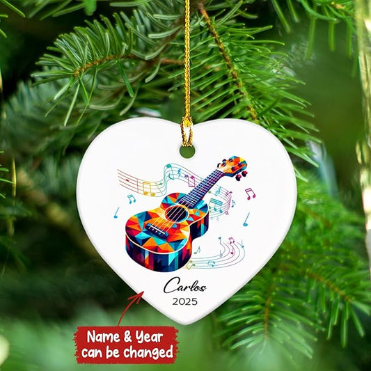 2025 Ukulele Musical Ceramic Ornaments Christmas Tree, Personalized Ukulele Player Ornament Gifts, Musician Ceramic Ornaments, Customized Instrument Xmas Hanging Ornament Keepsake with Name & Year