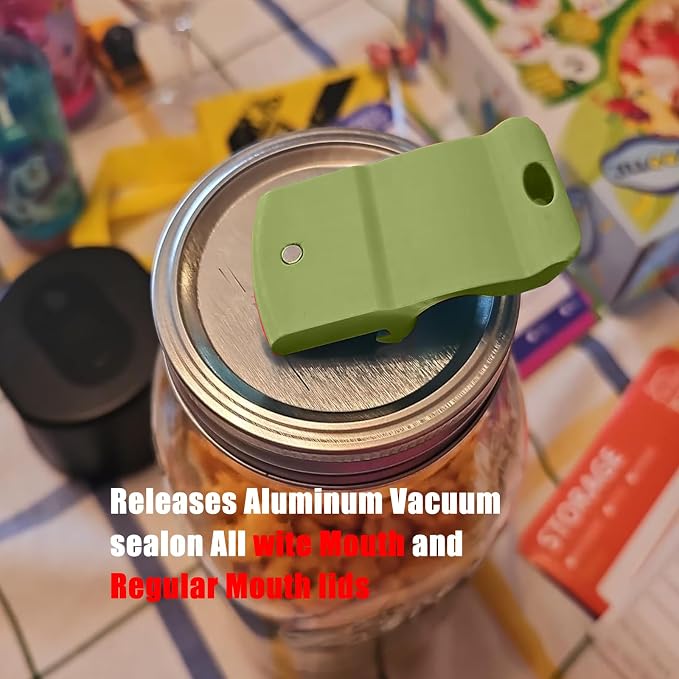 Mason Jar Opener and Canning Tool, Compatible with Mason Jar Lids, Releases Vacuum Seal on Wide Mouth and Regular Mouth, Magnetic Lid Lifter for Canning, Pickling (Military Green)