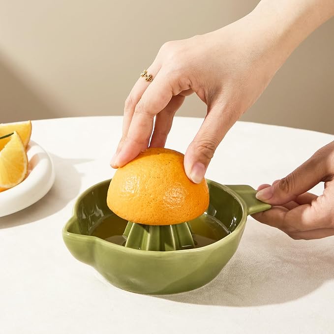 Ceramic Lemon Juicer Reamer Manual Citrus Lime Hand Squeezer Bowl Handheld | with Handle and Pour Spout, Easy to Use and Clean, Dishwasher Safe