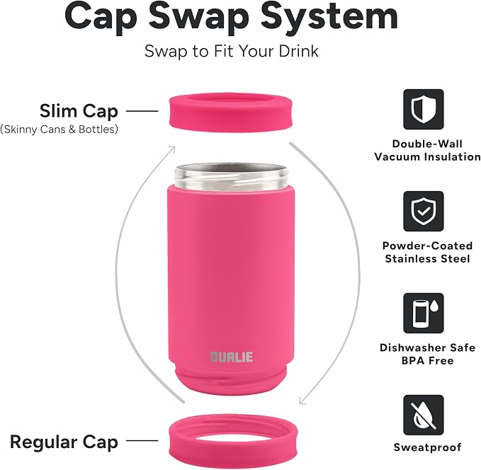 DUALIE 3 in 1 Insulated Can Cooler - 15+ Colors - Universal Size for 12 oz Cans, Slim Cans, and Bottles