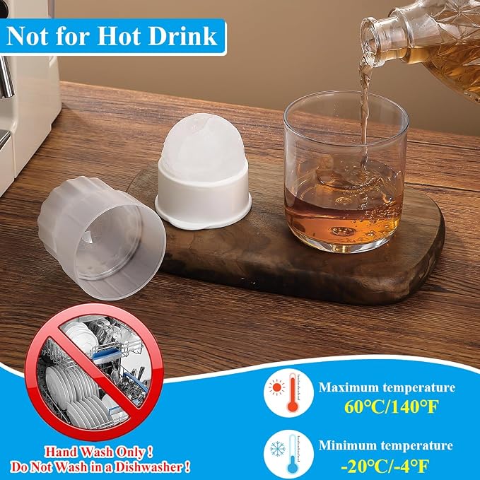 Berglander Whiskey Glasses Set of 4 (2 Bourbon Glasses, 2 Big Ice Ball Molds) 11.5 oz Reusable PET Clear Plastic Old Fashioned Glasses for Scotch Cocktail Cognac Vodka Liquor Cold Drink, Gifts for Men