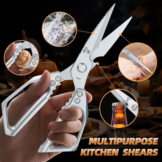 Kitchen Scissors Set - All Purpose Meat Cutting Shears | Heavy Duty Japanese Style, Dishwasher Safe, Sharp Food Scissors for Chicken Bones, Turkey, Fish & Vegetables