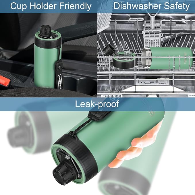 4 In 1 Beer Can Cooler Bottle Holder with Drinking Spout Lid for 12oz Regular, Slim Skinny Cans and Thermal Bottles,Sealed Insulated Double Wall Vacuum Stainless Steel Can Keeps Your Drinks Cold