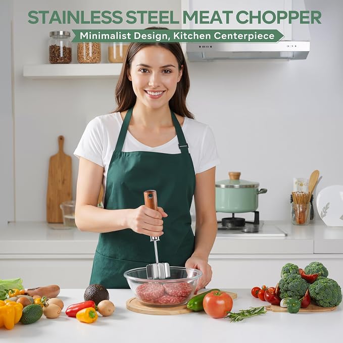 Stainless Steel Meat Chopper & Masher, Ground Beef Chopper Tool | Heavy Duty 6 Curve Blades, Heat Resistant Meat Masher, Hamburger Smasher & Multi-Use Kitchen Tool