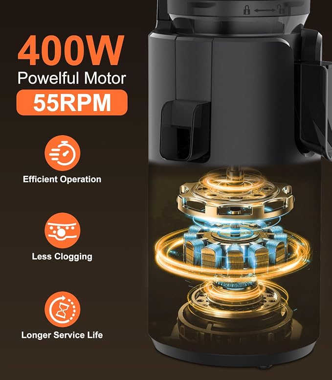 Cold Press Juicer, Extra-Wide Feed Chute, Max Nutrient Retention, Slow Masticating Juicer for Whole Fruits & Vegetables