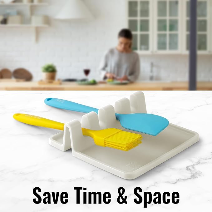 Zulay Kitchen Silicone Utensil Rest with Drip Pad for Multiple Utensils - BPA-Free, Heat-Resistant Spoon Rest & Spoon Holder for Stove Top - Kitchen Utensil Holder for Ladles & Tongs - Gardenia