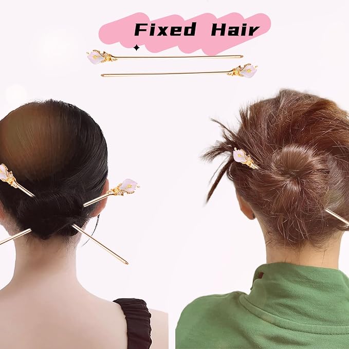 2 Pcs Gold Hair Stick Metal Rhinestone Hair Fork Traditional Hair Chopsticks for Women Vintage Hair Accessories