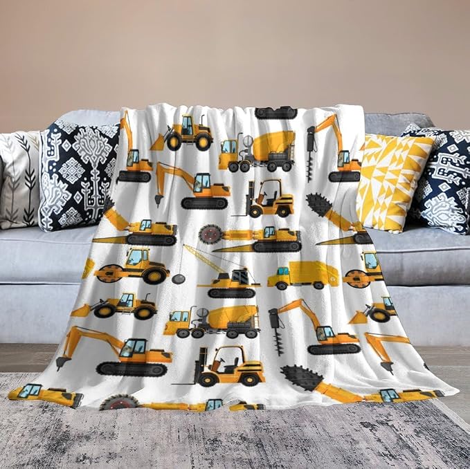Excavators Construction Blanket Gifts for Yellow Trucks Lover 40 x 50 Inch for Kid,Construction Excavators Fannel Fleece Throw Blanket Super Soft Throws Blanket for Bed Couch Sofa