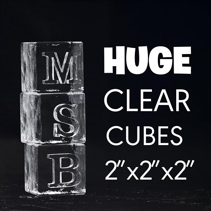 Letter M Monogram Clear Ice Cube Maker, 2" Big Ice Cubes Mold for Whisky and Cocktails, Large Initials Silicone Ice Cube Tray Personalized Gifts for DAD Gifts for Men (Letter M)