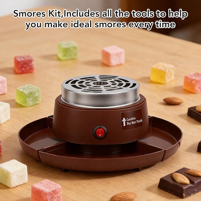 Asixxsix 2 in 1 Electric Smores Maker and Fondue Pot, Tabletop Indoor Smores Kit with 4 Roasting Forks & Detachable Trays, Flameless Marshmallow Roaster for Family Gatherings & Movie (US Plug 110V)