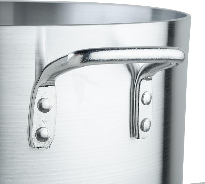 Winco Silver 60 qt Aluminum Stock Pot | Heavy-duty, Riveted handles, Reinforced walls, Great for Stocks, Soups, Pasta and Batch Cooking