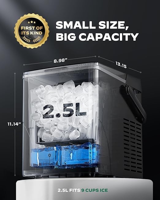 Silonn Countertop Ice Maker with 2.5L Expandable Ice Basket & 1.8L Water Tank, 9 Bullet Ice in 6 Mins, Portable Ice Makers, LED Touch Control, Self-Cleaning, 2 Ice Sizes for Home Kitchen Office