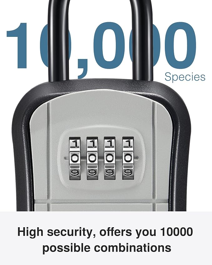 Puroma Key Lock Box Outdoor 4 Digit Code Combination Lockbox House, 8 Gray | For Contractors Guest Realtor Storage Keys, Portable, Home Wall Mount, Resettable, Combination, Weatherproof, High-capacity