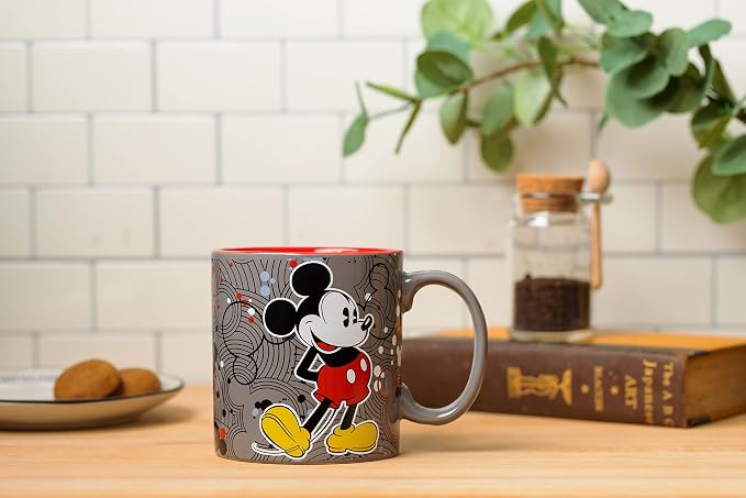 Silver Buffalo Disney Mickey Mouse Pattern Vintage Ceramic Coffee Mug, 20 Ounces
